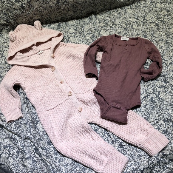 Jamie Kay pink sweater romper mauve onesie 6-12 months 2pcs - Picture 1 of 6